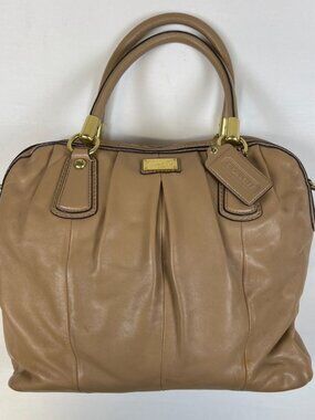 Coach Women Tan Beige Pleated Leather Madison Sophia Satchel Handbag F15339